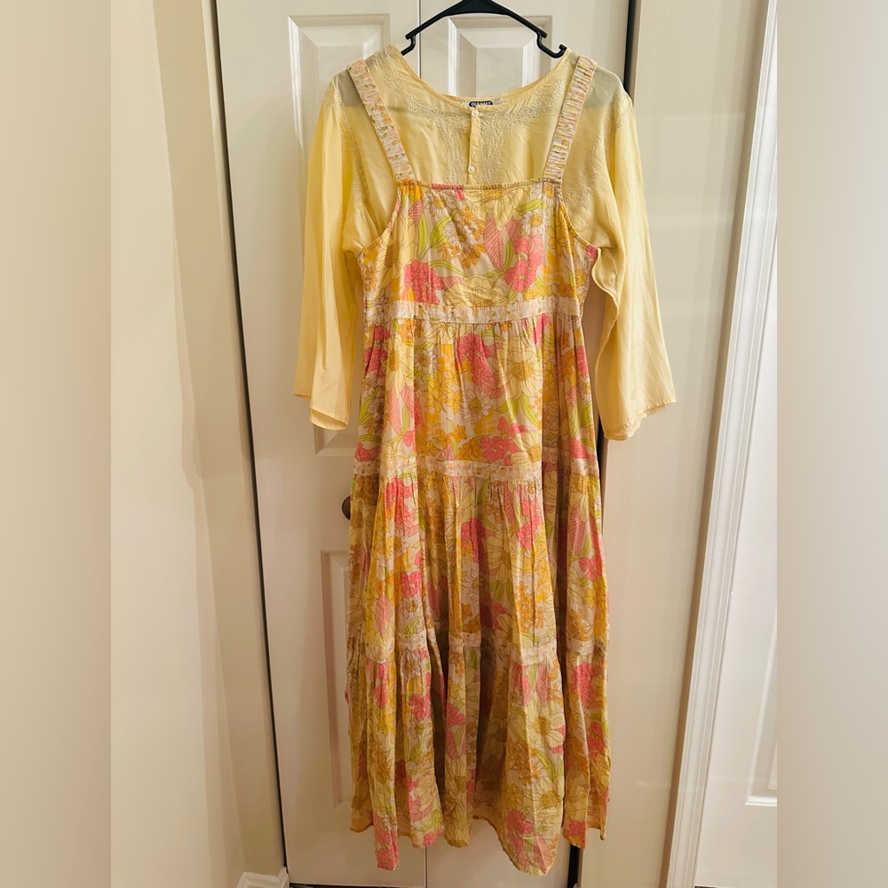 Vintage-Inspired Floral Tiered Sundress & Silk Blouse Set (American EagleSize S) - Picture 3 of 11